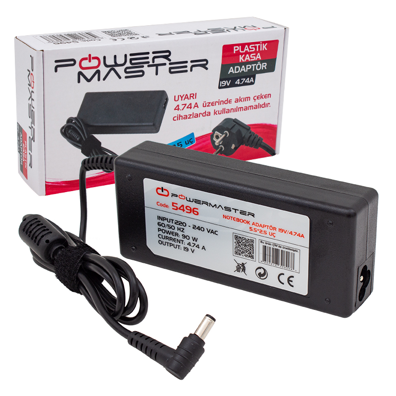 NOTEBOOK ADAPTÖR PM-5496 TOSHIBA*HP 19V/4.74A 5.5*2.5 UÇ POWERMASTER