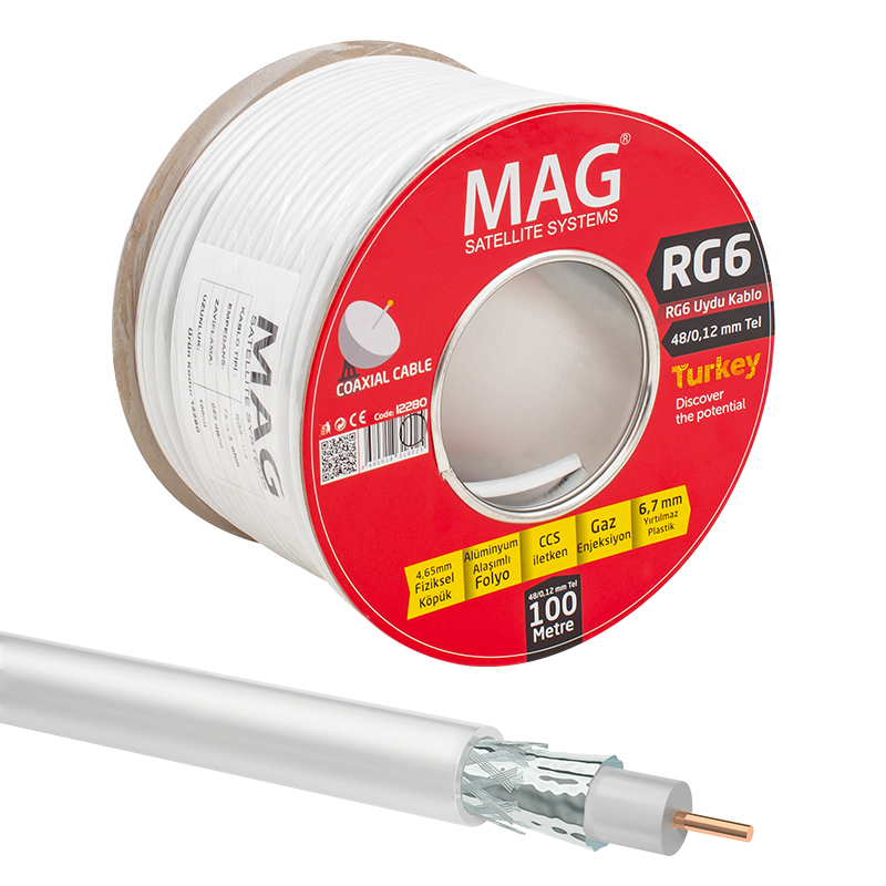 MAG RG6/U4 0.90 MM 48*0.12 TEL CCS MAKARALI ANTEN KABLOSU YERLİ ÜRETİM (100 METRE)