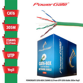 POWERGATE CAT6-BOX-BL CAT6 305M 23AWG KABLO YESIL